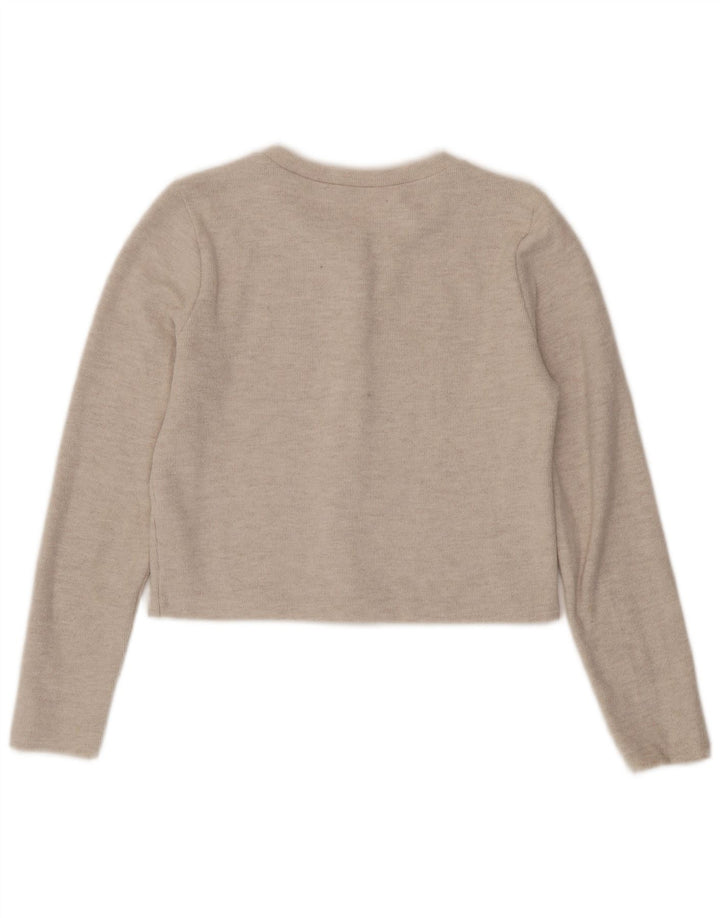 Suéter Zara feminino crop cardigan Reino Unido 12 poliéster bege médio