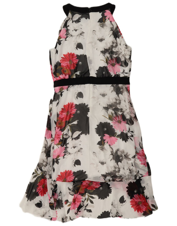 Vestido feminino vintage assimétrico frente única UK 14 médio branco floral