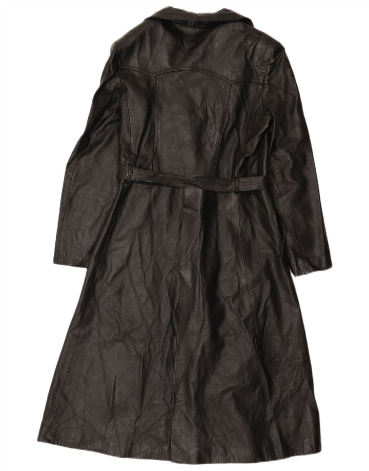 Casaco feminino vintage de couro com peito duplo IT 46 grande preto