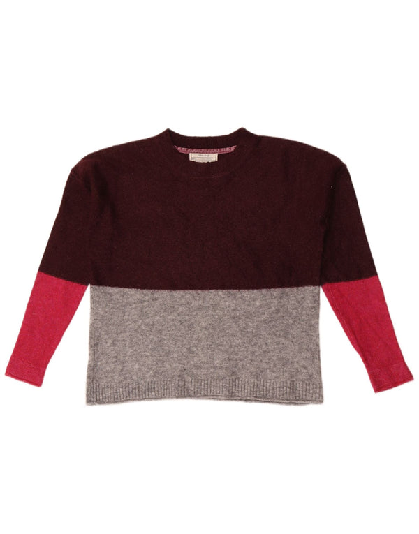 Suéter feminino branco com gola redonda e gola redonda, UK 10 pequeno Borgonha