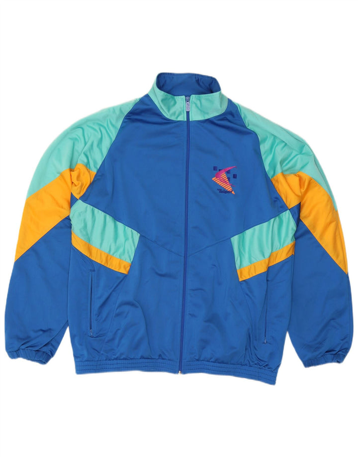 Poliéster azul Colourblock do revestimento superior do fato de treino gráfico dos homens do vintage XL