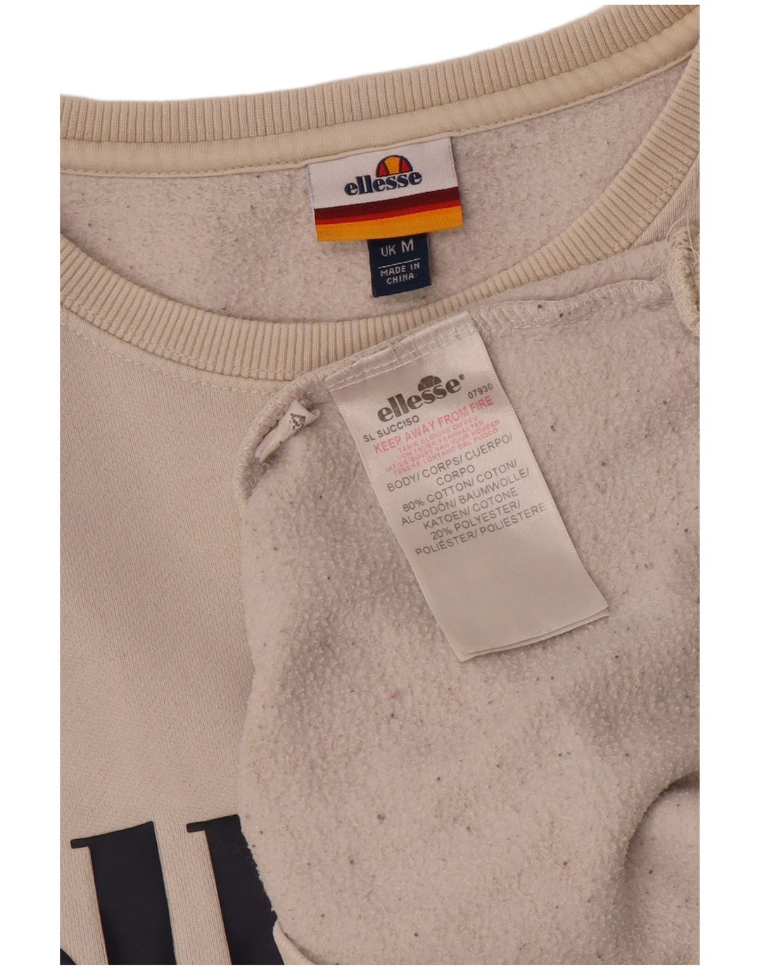 Ellesse moletom gráfico feminino jumper UK 14 médio algodão branco