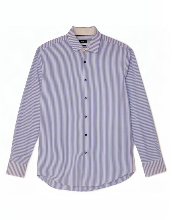 Hugo Boss Mens Slim Fit Camisa Tamanho 41 16 Grande Risca Azul