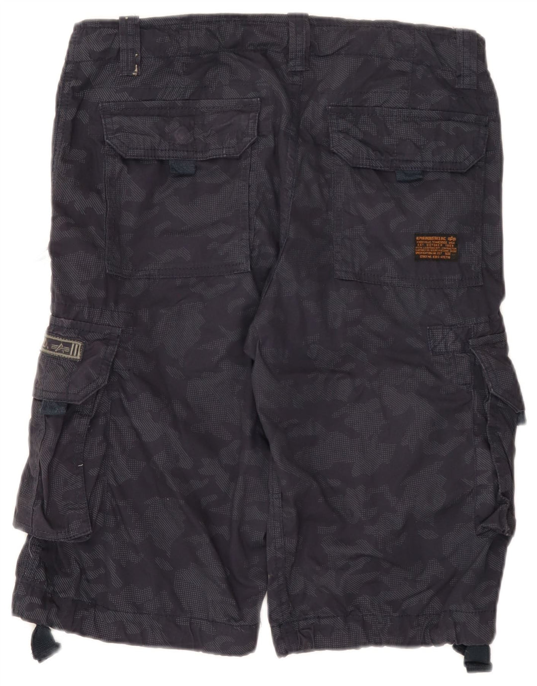 Shorts cargo masculino Alpha Industries W31 algodão camuflado azul marinho médio
