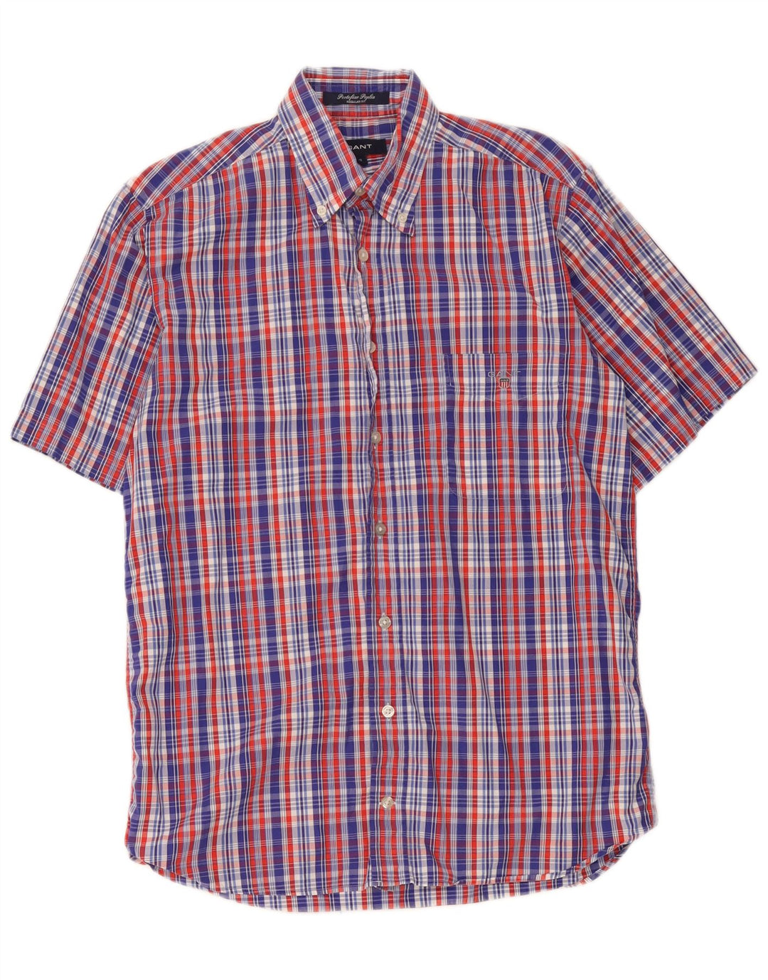 Gant Camisa masculina de manga curta regular fit pequena algodão xadrez multicolorido