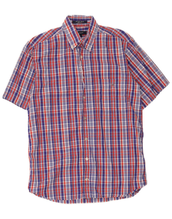 Gant Camisa masculina de manga curta regular fit pequena algodão xadrez multicolorido