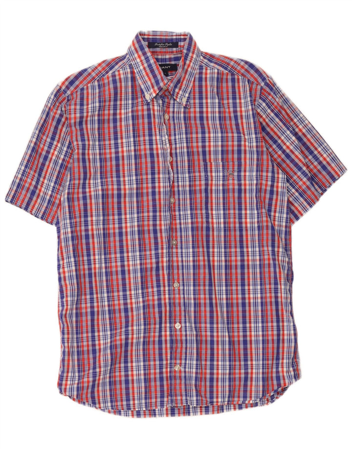 Gant Camisa masculina de manga curta regular fit pequena algodão xadrez multicolorido