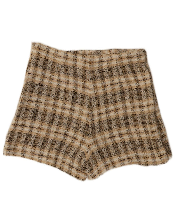 Zara Shorts feminino casual médio W28 poliéster xadrez marrom