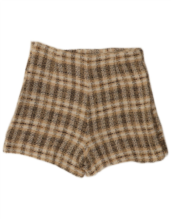 Zara Shorts feminino casual médio W28 poliéster xadrez marrom