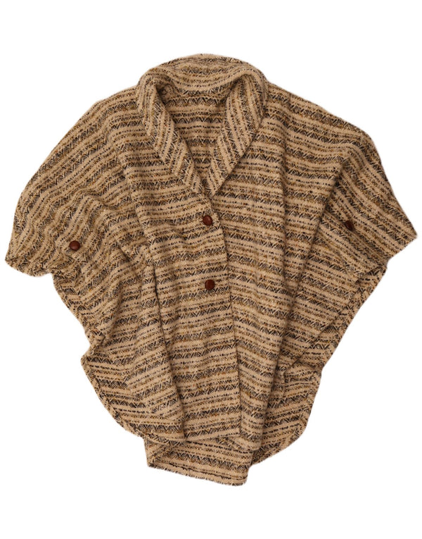 Suéter feminino vintage poncho cardigã tamanho único bege geométrico