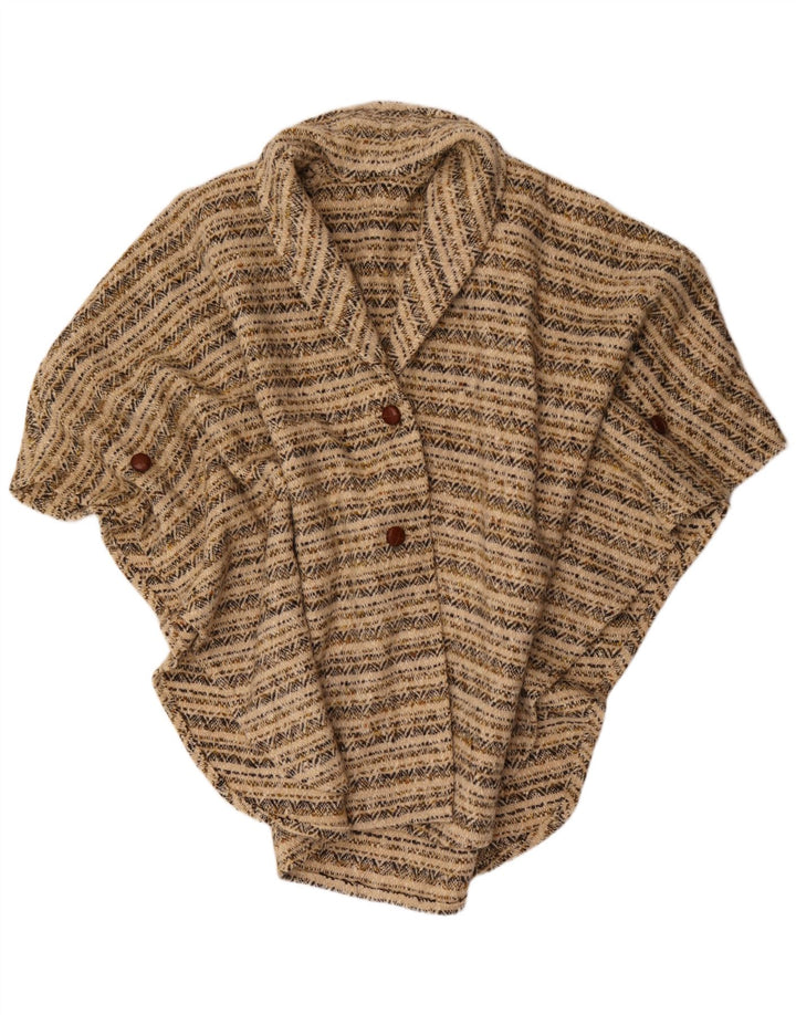 Suéter feminino vintage poncho cardigã tamanho único bege geométrico