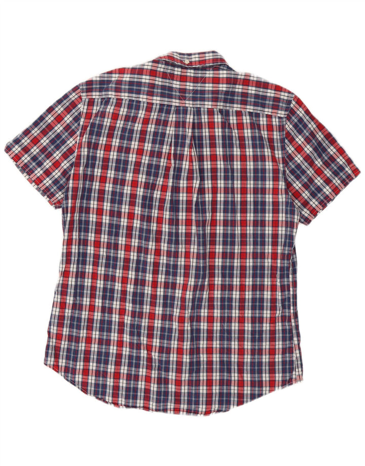 Tommy Hilfiger Camisa masculina de manga curta com ajuste personalizado grande xadrez azul marinho