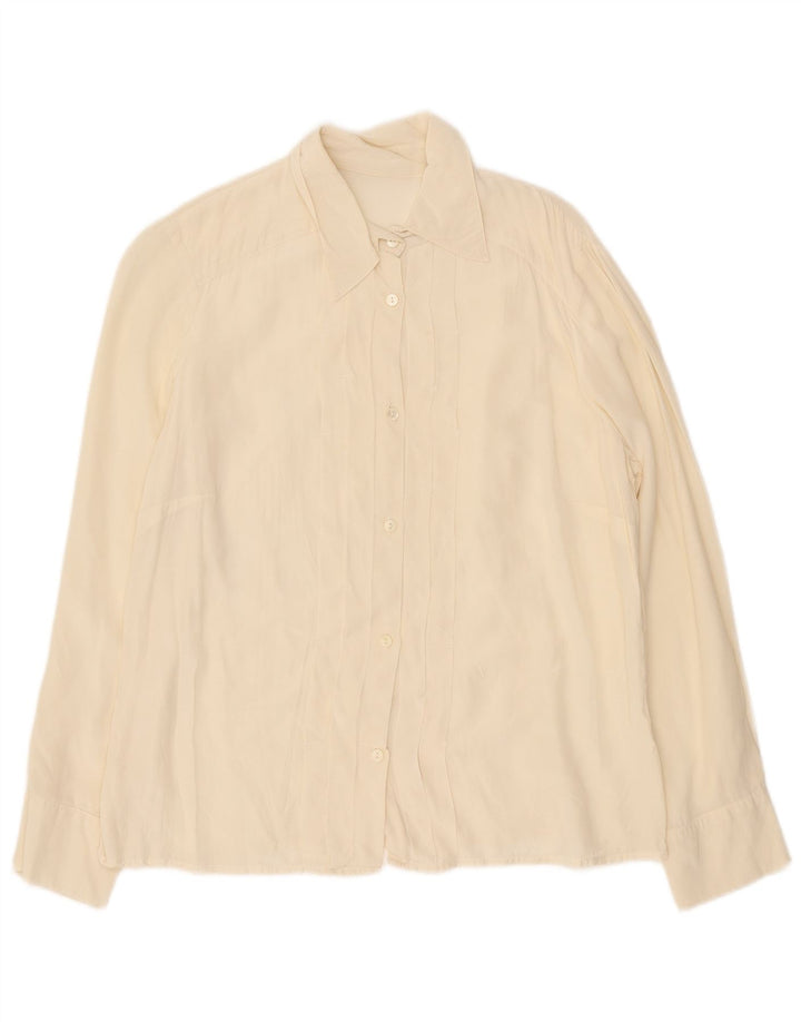 Camisa formal feminina vintage Reino Unido 16 grande branco
