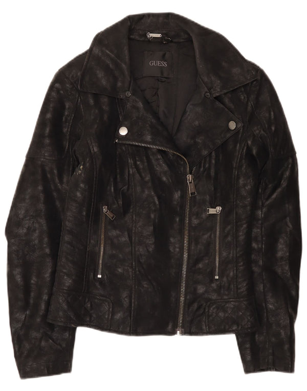 Guess Jaqueta feminina de couro sintético para motociclista UK 4 XS poliuretano preto