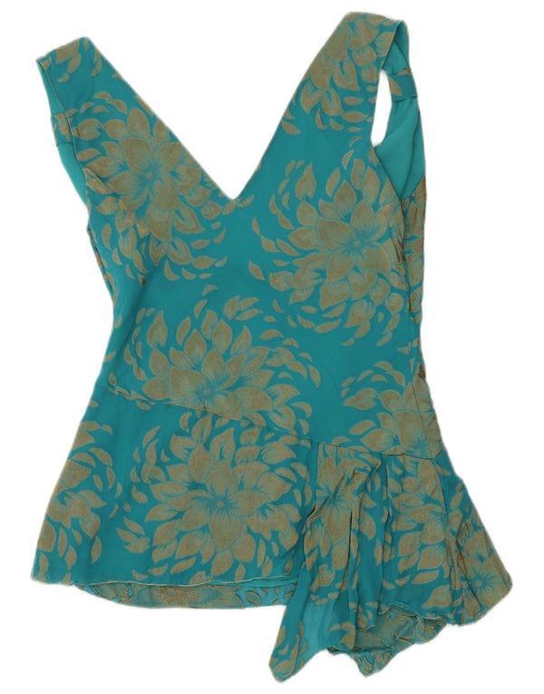 Ted Baker Womens Asymmetric Blouse Top Size 3 Medium Green Floral