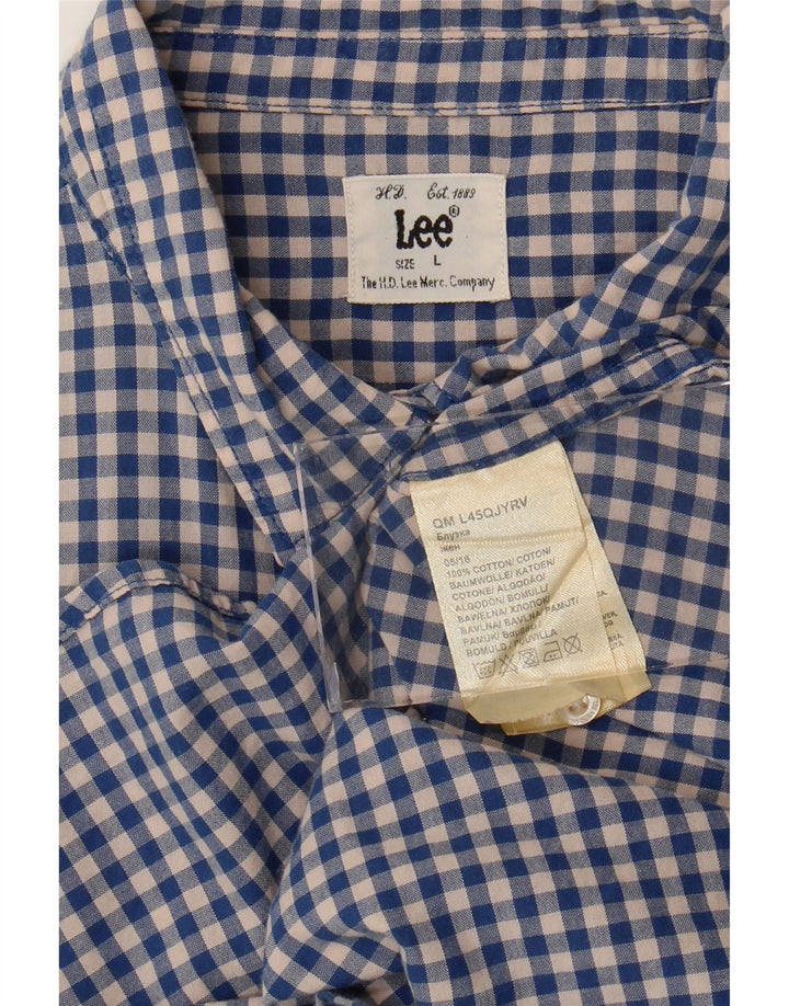 Camisa masculina LEE grande algodão guingão azul