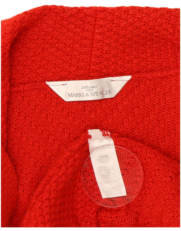 Suéter cardigã feminino aberto Marks & Spencer Reino Unido 10 lã vermelha pequena