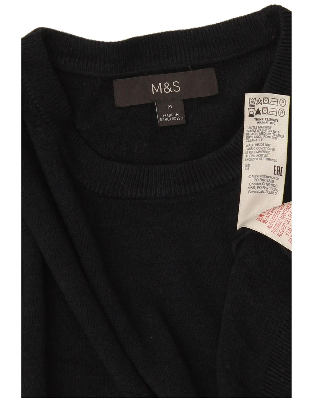 Suéter masculino MARKS & SPENCER com gola redonda e acrílico azul marinho médio