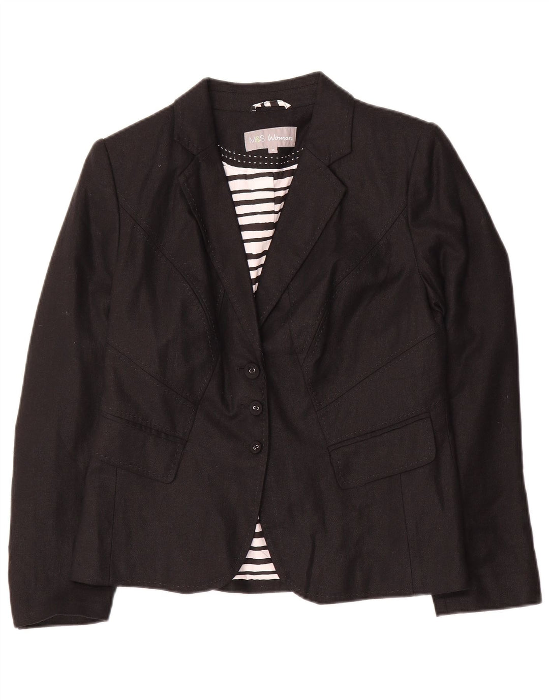 Jaqueta blazer feminina de 3 botões Marks & Spencer Reino Unido 14 linho preto médio