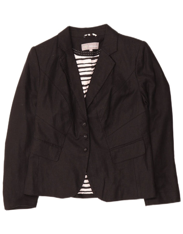 Jaqueta blazer feminina de 3 botões Marks & Spencer Reino Unido 14 linho preto médio