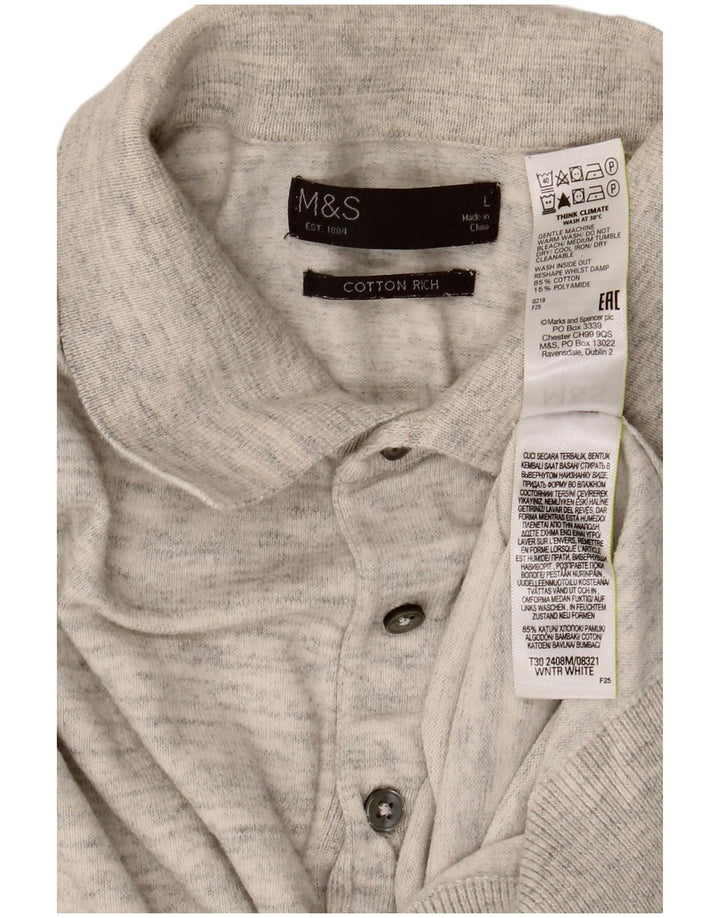 Suéter masculino Marks & Spencer com gola polo e algodão manchado cinza grande