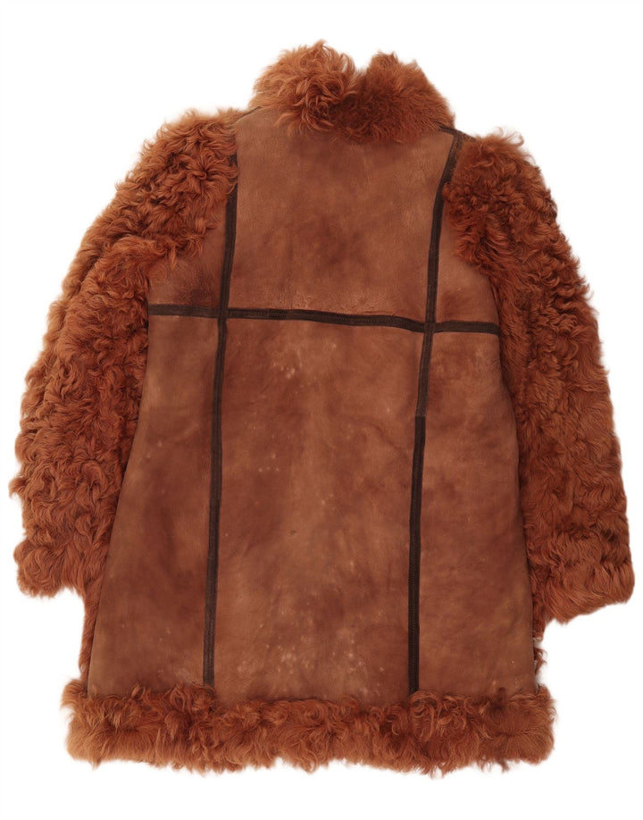 Casaco feminino vintage com amarração frontal e shearling Reino Unido 16 grande marrom