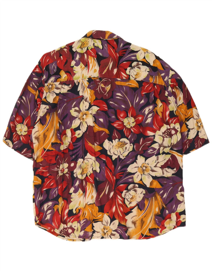 Camisa masculina havaiana vintage de manga curta média floral multicolorida