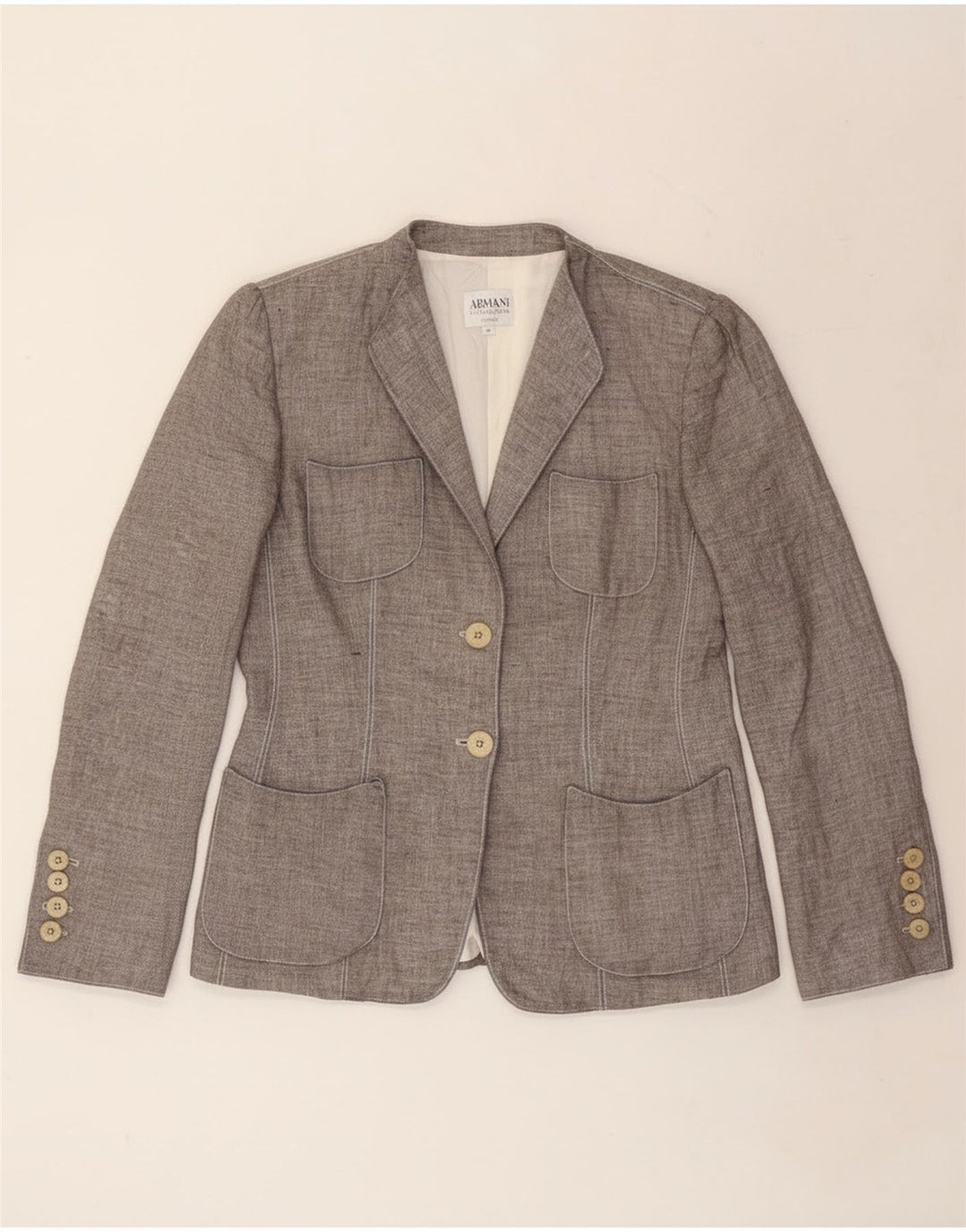 Jaqueta Blazer Feminina Armani Collezioni com 2 Botões IT 46 Linho Cinza Grande