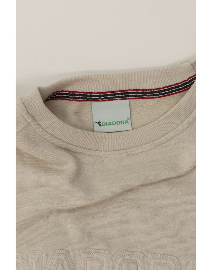 DIADORA Mens Graphic Sweatshirt Jumper Large Beige Cotton Vintage Diadora and Second-Hand Diadora from Messina Hembry 