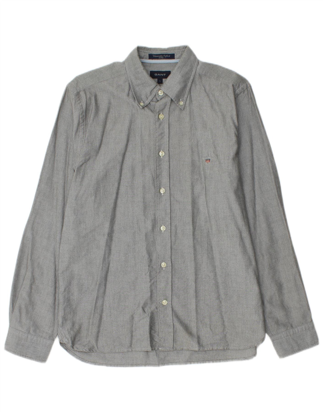 Camisa justa masculina Gant 15-16 anos grande algodão manchado cinza