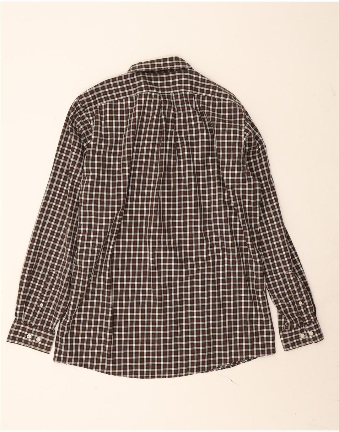 Camisa masculina alta clássica de ajuste clássico Eddie Bauer grande algodão guingão marrom