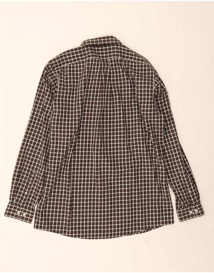 Camisa masculina alta clássica de ajuste clássico Eddie Bauer grande algodão guingão marrom