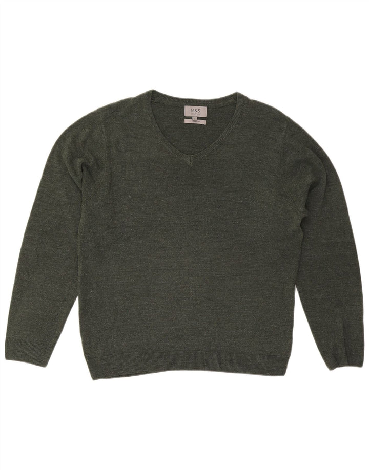 Suéter masculino Marks & Spencer com decote em V grande verde