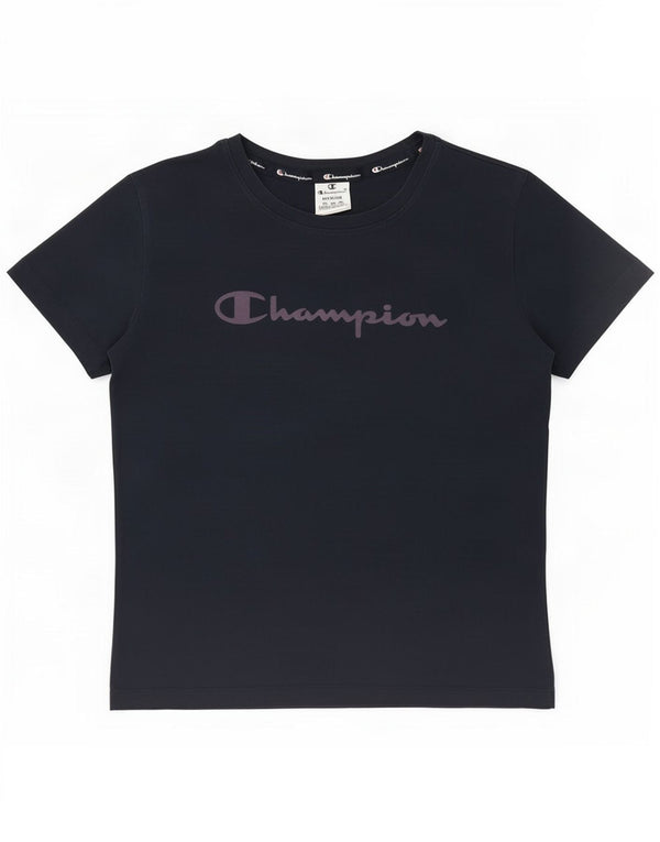 Camiseta feminina estampada Champion UK 14 algodão preto médio