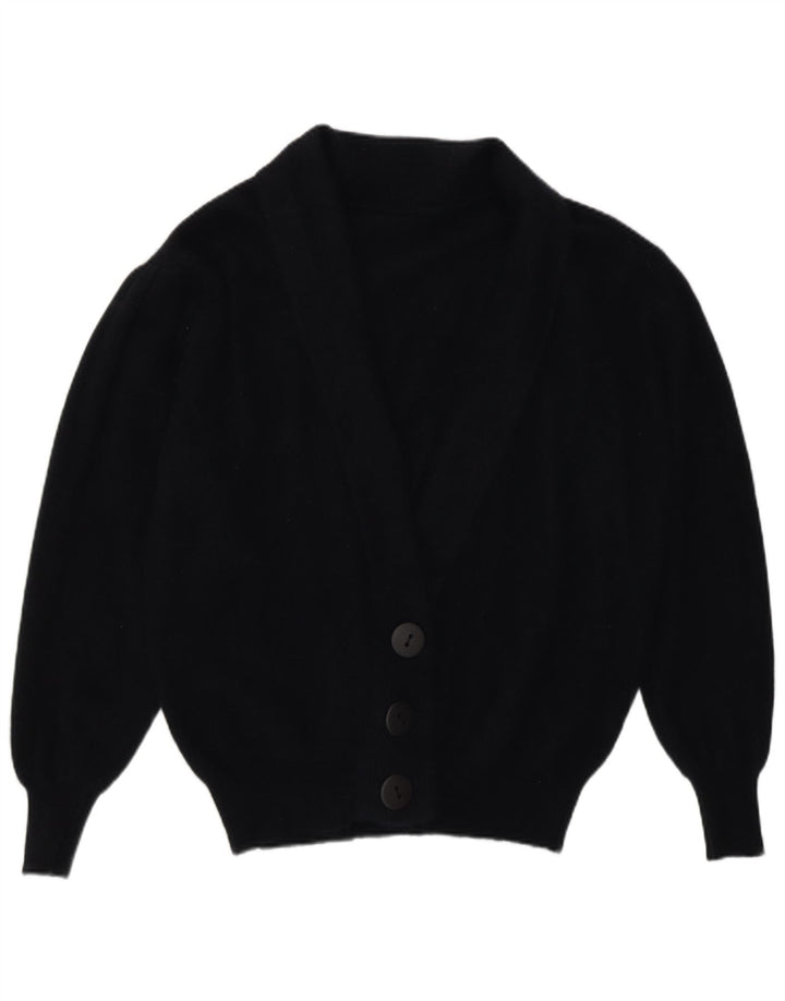 Suéter cardigã feminino vintage Reino Unido 16 grande azul marinho