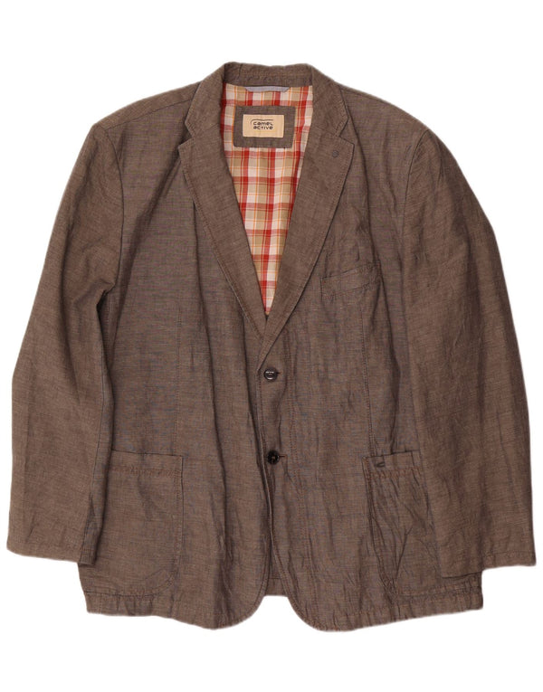 Jaqueta blazer masculina Camel Active com 2 botões Reino Unido 44 2XL linho marrom