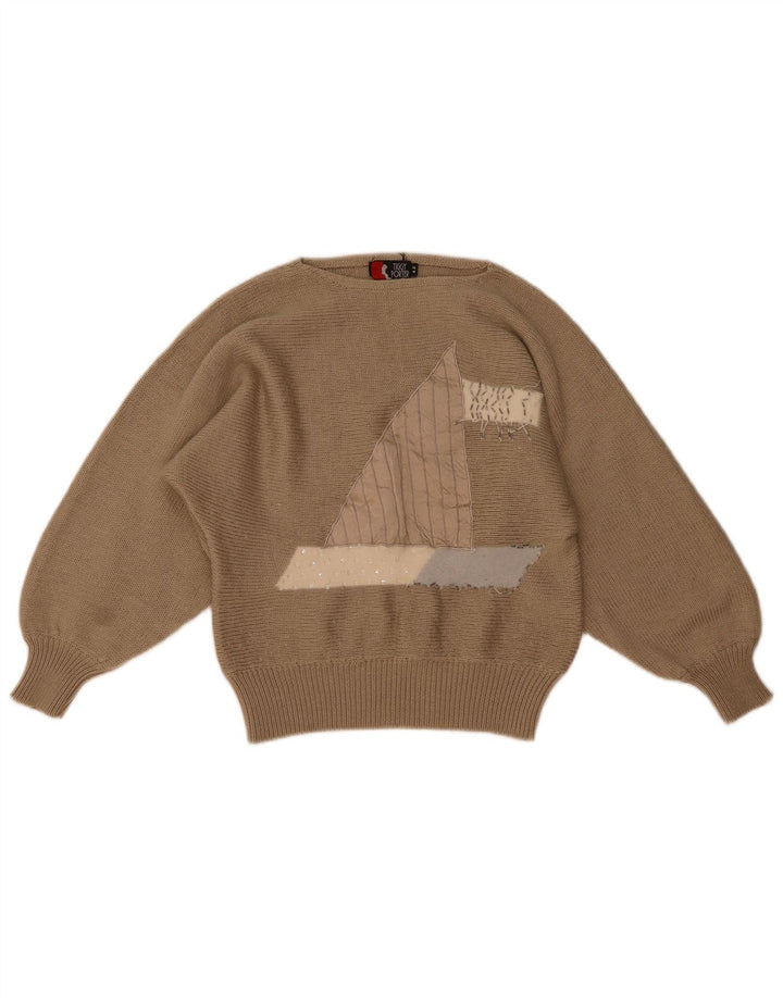 Suéter feminino vintage com gola canoa e gola redonda IT 42 marrom médio