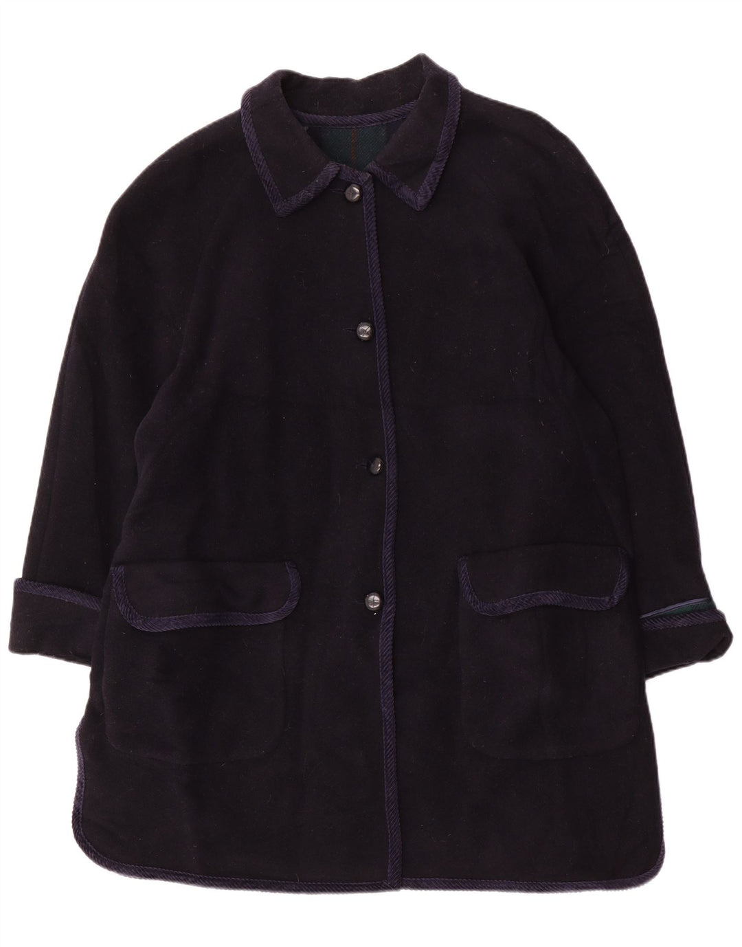 Sobretudo feminino vintage UK 20 2XL lã azul marinho