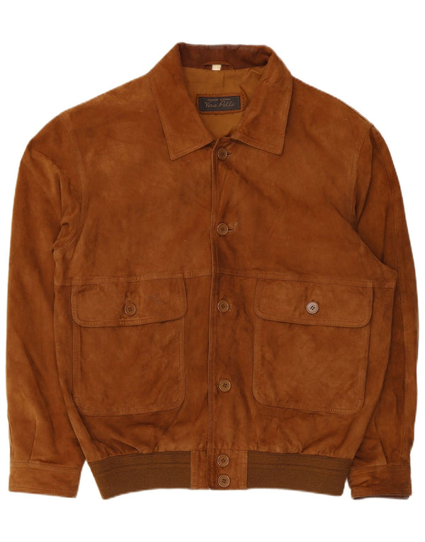 Jaqueta bomber masculina vintage de camurça IT 50 couro marrom grande