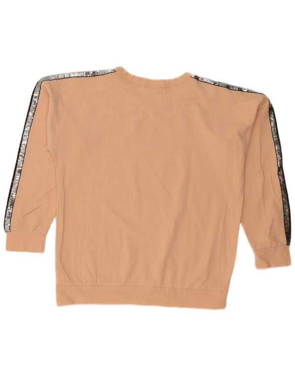 Champion feminino gráfico moletom jumper UK 10 pequeno bloco colorido bege