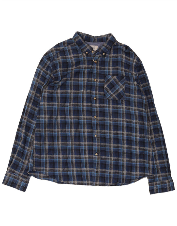 Camisa masculina de flanela sob medida da MARKS & SPENCER 2XL algodão xadrez azul