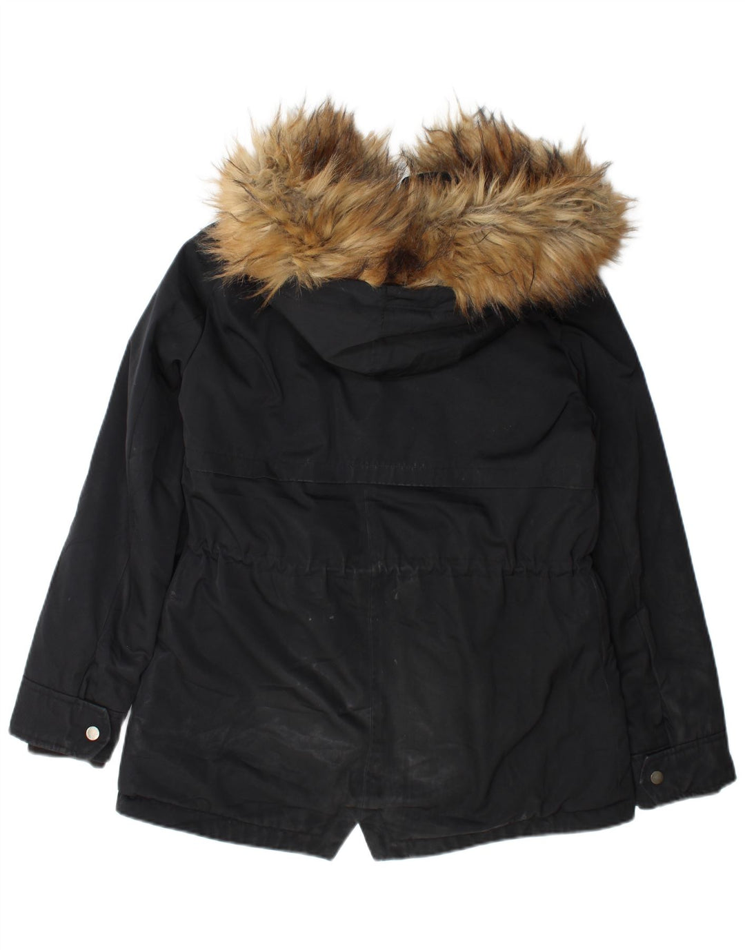 Jaqueta parka feminina com capuz Zara UK 14 poliéster preto médio