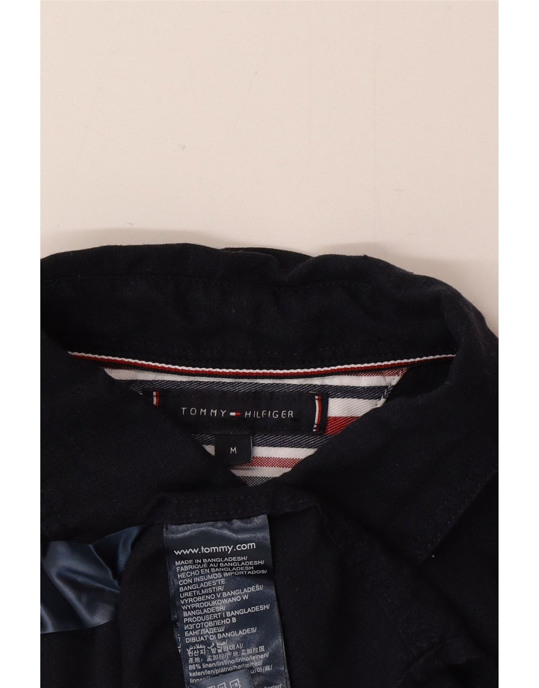 Tommy Hilfiger Camisa masculina de manga curta média azul marinho linho