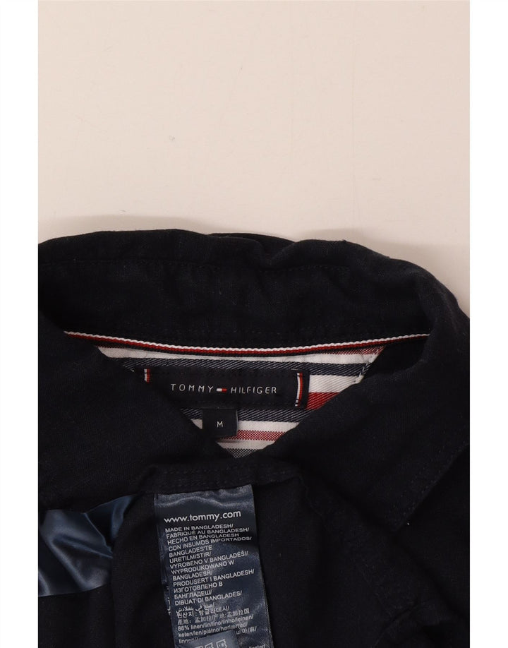 Tommy Hilfiger Camisa masculina de manga curta média azul marinho linho