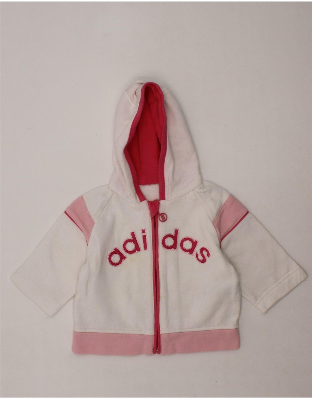 ADIDAS Baby Girls Graphic Zip Hoodie Sweater 6-9 Months White Colourblock Vintage Adidas and Second-Hand Adidas from Messina Hembry 