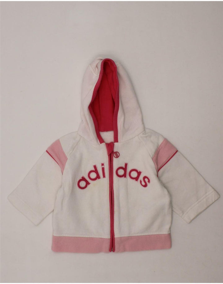 ADIDAS Baby Girls Graphic Zip Hoodie Sweater 6-9 Months White Colourblock Vintage Adidas and Second-Hand Adidas from Messina Hembry 