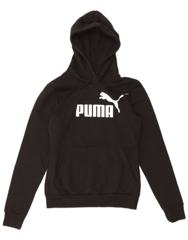 Puma feminino gráfico moletom com capuz Reino Unido 10 pequeno algodão preto