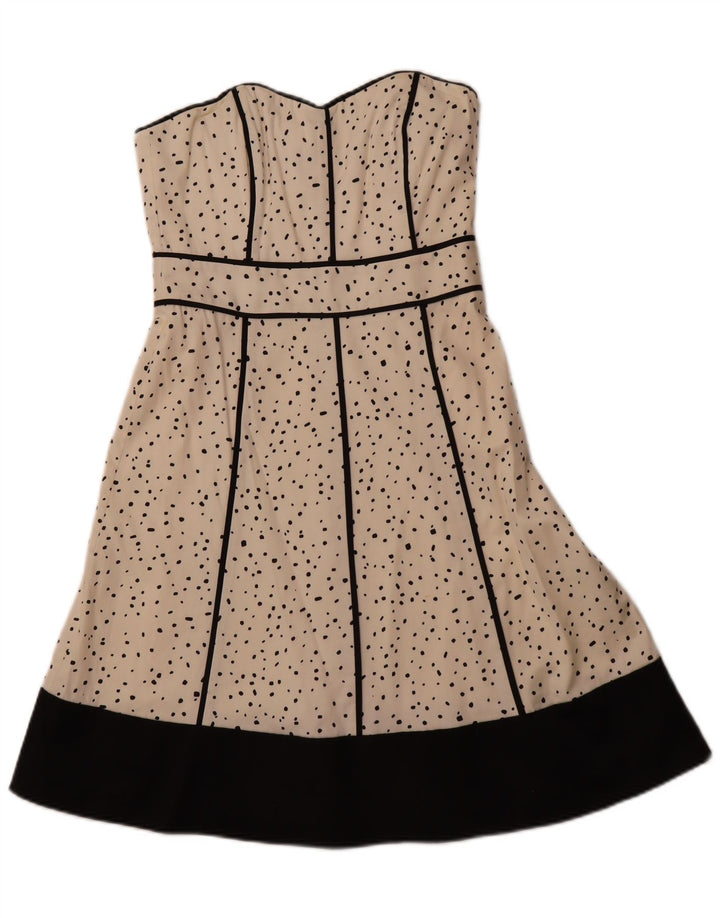 COAST Vestido feminino sem alças UK 12 algodão manchado branco médio