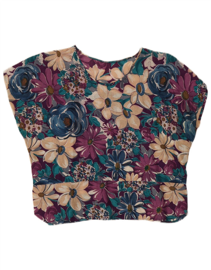 Blusa cropped feminina VINTAGE UK 14 médio floral multicolorido