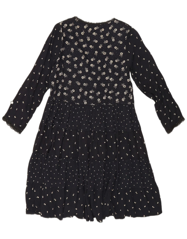 Vestido feminino Giorgio Kauten manga comprida em camadas Reino Unido 12 médio preto floral